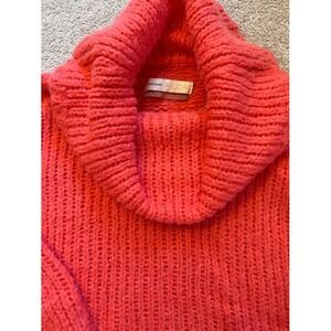 Anthropologie Pilcro Cowl Neck Sweater Coral Pink Chunky Knit Pullover Womens L